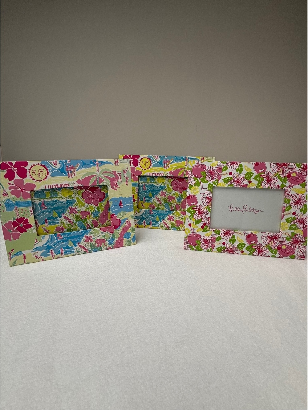 Lilly Pulitzer Set of 3 Colorful Floral and Beach Print Picture Frames